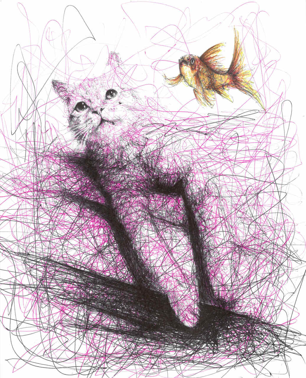 Pink cat with golden fish (Original)